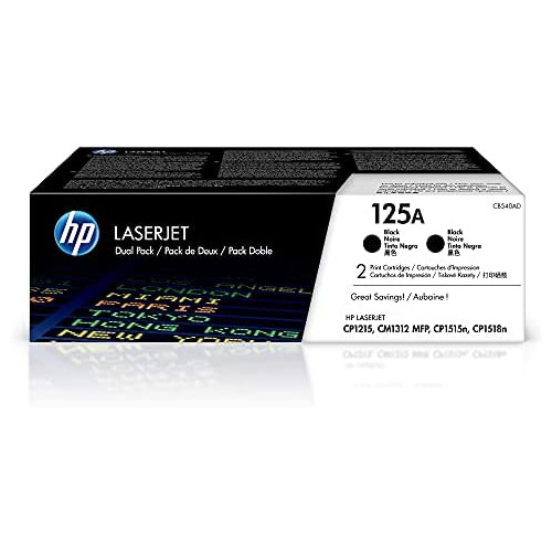 Original HP 125A Black Toner Cartridges (2-pack) | Works with HP Color LaserJet CM1312 MFP Series, HP Color LaserJet CP1215, CP1515, CP1518 Series | CB540AD