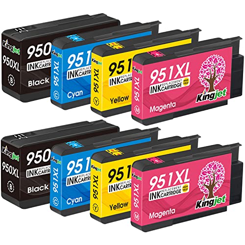 Kingjet Compatible Replacements for 950 951 950XL 951XL Ink Cartridges Work with Officejet Pro 8100 8600 8610 8620 Printers 2 Sets 2BK 2C 2M 2Y