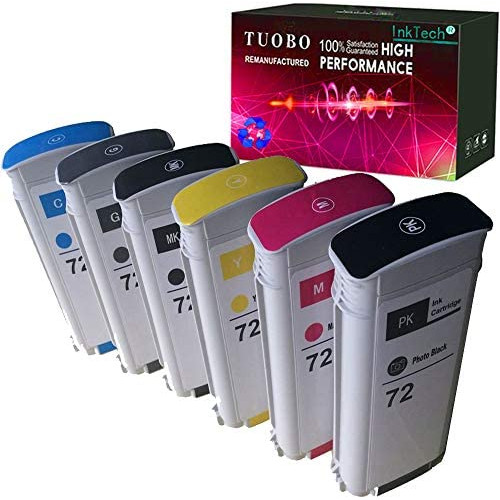 Tuobo Compatible Ink Cartridge Replacement for 72 Ink Cartridge 130ML Use with designjet T1100 T1200 T1100ps T1120 SD-MFP T1120ps T2300 T610 T790 Printer ect Pack of 6