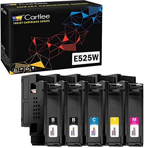 Cartlee Set of 5 Compatible High Yield Laser Toner Cartridges Replacement Ink for Dell E525DW E525W 525W 525 525DW DPV4T H3M8P Color Printers 2 Black 1 Cyan 1 Magenta 1 Yellow