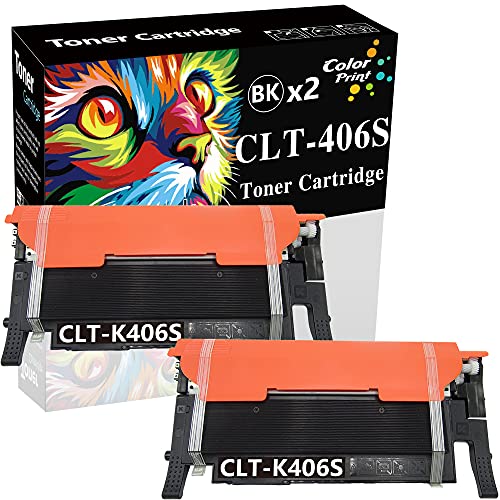(2-Pack, Black) ColorPrint Compatible Toner Cartridge Replacement for Samsung 406S CLT-K406S K406S CLT-406S Work with SL-C410W SL C460W C460FW CLP-360 CLP-365 CLP 365W CLX-3300 CLX 3305W 3305 Printer