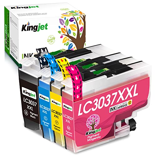 Kingjet LC3037XX Ink Cartridge Replacement for LC3037 LC3037XX Compatible with MFC-J5845DW MFC-J5845DWXL MFC-J5945DW MFC-J6545DW MFC-J6545DWXL MFC-J6945DW Inkjet Printers 1 Set 1BK+1C+1M+1Y