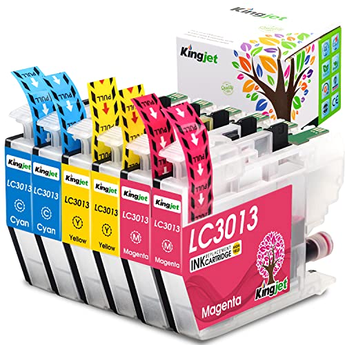 Kingjet 3013 Color Ink Replacements for Brother LC3013 Ink Cartridges Compatible with MFC-J491DW MFC-J497DW MFC-J690DW MFC-J895DW Inkjet Printers 6 Pack2Cyan 2Magenta 2Yellow
