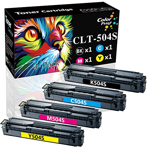 4-Pack BK+C+M+Y Compatible 504S Toner Cartridge CLT-504S Work with Samsung CLX-4195 CLX-4195N 4195FW CLP-415N CLP-415NW Xpress C1810W C1860FW Printer Sold by ColorPrint