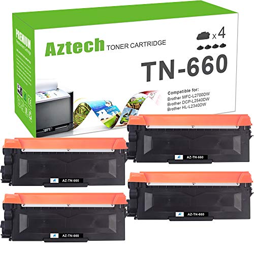 Aztech Compatible Toner Cartridge Replacement for Brother TN660 TN 630 Black 4-Pack
