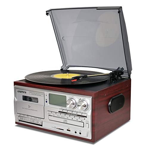 LoopTone Vinyl Record Player 9 1 3 Speed 블루투스 Vintage Turntable CD Cassette AM/FM Radio USB Recorder Aux-in RCA Line-Out