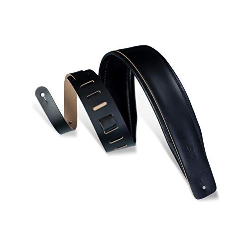 Levys Leathers 3 Leather Guitar Strap with Foam Padding and Garment Leather Backing; Black (DM1PD-BLK)