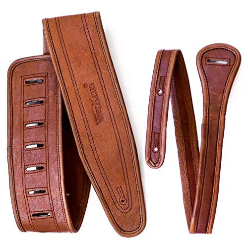 WerKens Full Grain Leather Guitar Strap Double Stitched 3 Inch Wide Adjustable Acoustic/Electric/Bass Guitar Straps