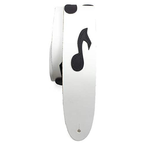 Perriu2019s Leathers Ltd. - Guitar Strap - Leather - The Famous Collection - Music Notes - Black/White - Adjustable - For Acoustic / Bass / Electric Guitars - Made in Canada (BMN-217)