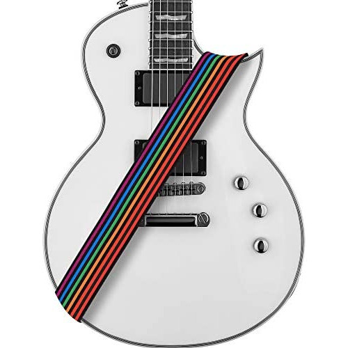 Amumu Guitar Strap Rainbow Stripe Polyester Cotton for Acoustic, Electric and Bass Guitars with Strap Blocks & Headstock Strap Tie