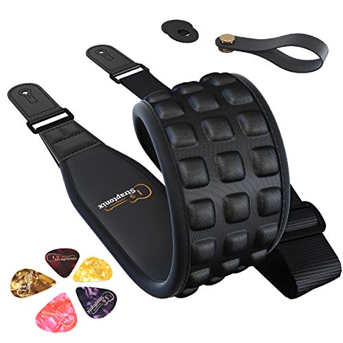 Guitar Strap Kit | Ultra Comfy Electric, Bass, Acoustic Guitar Strap - Soft & Durable Neoprene Guitar Strap w/ 2 Strap Retainers, Strap Button & 5 Guitar Pick Set - Adjustable Strap for Musicians