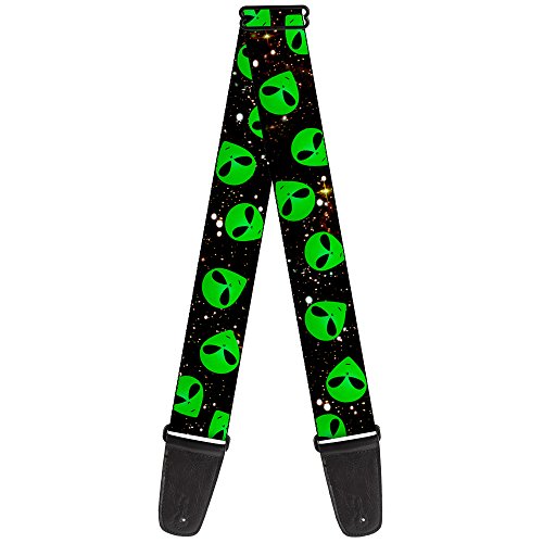 Guitar Strap Aliens Head Scattered Galaxy2 Green Black 2 Inches Wide