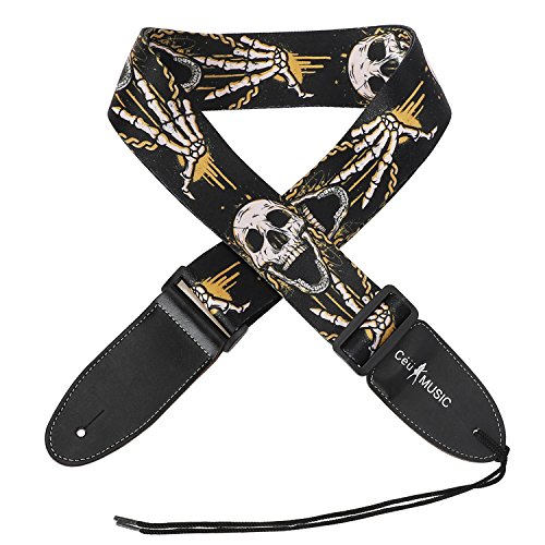 Simtyso Adjustable Soft Leather Thick Strap Skull Style for Electric Acoustic Guitar Bass Guitar