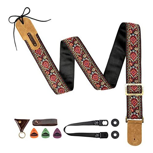 M33 Guitar Strap Vintage Woven Collection Strap Set For Acoustic, Bass and Electric Guitars Includes Strap Button + Locks +Picks. Awesome Christmas Gift for Men & Women Guitarists