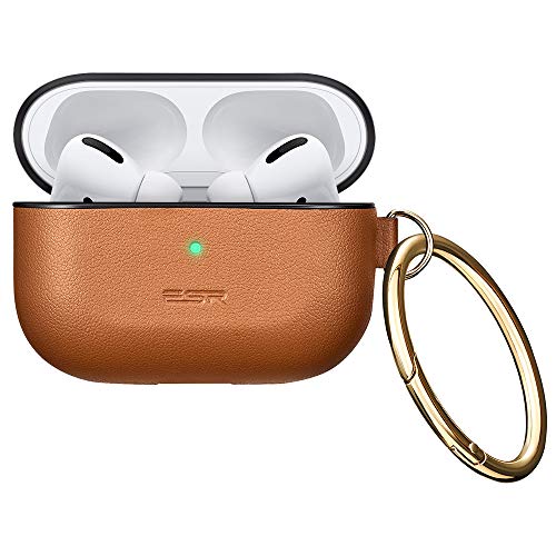 ESR Protective Cover for AirPods Pro (2019 Release), Metro Light AirPods Carrying Case with Keychain & Keyring, Shock-Resistant, Visible Front LED, Brown