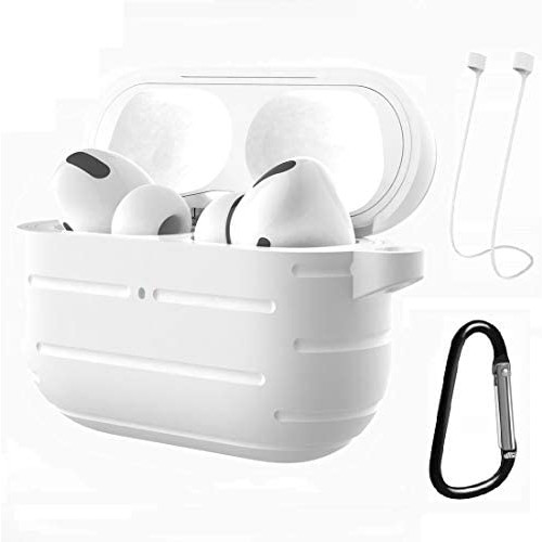 Airpods Pro Case Cover Soft Silicone Skin Cover Shock-Absorbing Protective Case with Keychain for Airpods Pro 2019 [Front LED Visible] (White)