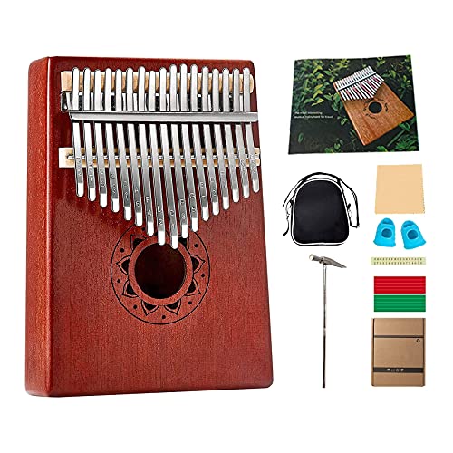 Kalimba 17 Keys Thumb Piano,Portable Wood Finger Piano With Tune Hammer Instruction Book Accessory,Music Instrument Gift For Beginners Kids Adult (Reddish brown)