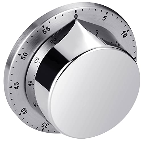 타이머 Kitchen Timer Chef Cooking Clock with Loud Alarm No Batteries Required 100% Mechanical - Magnetic Backing Exquisite Stainless Steel Body - Countdown Reminder - Silver 1Pack