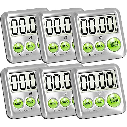 Elegant Digital Kitchen Timer Stainless Steel - Silver - Strong Magnetic Back - Kickstand - Loud Alarm - Large Display - Auto Memory - Auto Shut-Off - Model eT-26 (Silver) by eTradewinds