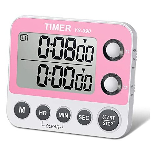 HomeMall Digital Dual Kitchen Timer, Cooking Timer, Dual Count Up ＆ Down Timer with Magnetic Back, Large Display, Adjustable Volume and Flashing Alarm Light, ON/Off Switch Stopwatch, Battery Included