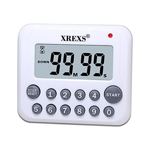 XREXS Digital Kitchen Timer Magnetic Countdown Up Cooking Timer Clock with Magnet Back and Clip, Loud Alarm, Large Display Minutes and Seconds Directly Input-White (2 Battery Included) (DC-12)