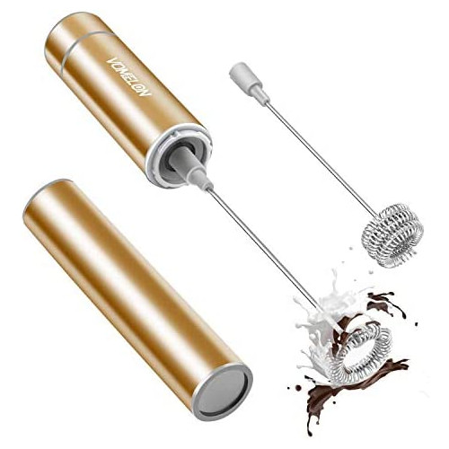우유거품기 Milk Frother Handheld Travel Coffee Frother Streamer Foam Maker Drink Mixer with 2 Stainless Steel Whisks for Hot Chocolate Batteries Included Silver
