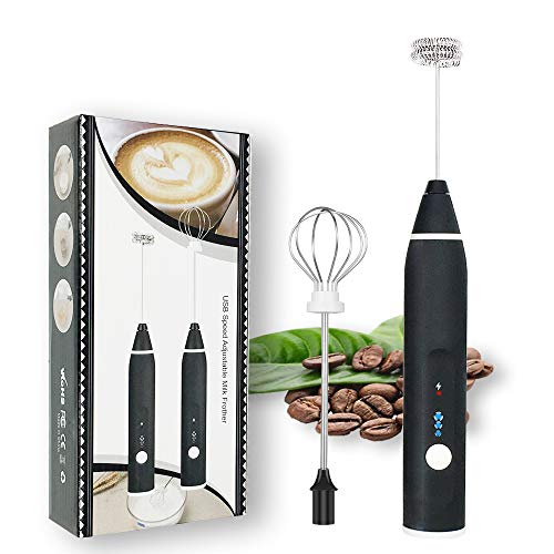 Rechargeable Foam Maker with Double Whisk, RIJAHO Upgraded 3 Speeds Frother Handheld for Milk Coffee, Latte, Matcha
