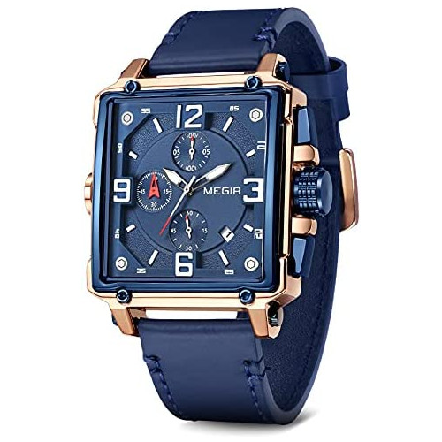 스마트워치 MEGIR Mens Analogue Army Military Chronograph Luminous Quartz Watch with Fashion Leather Strap for Sport & Business Work ML2061G