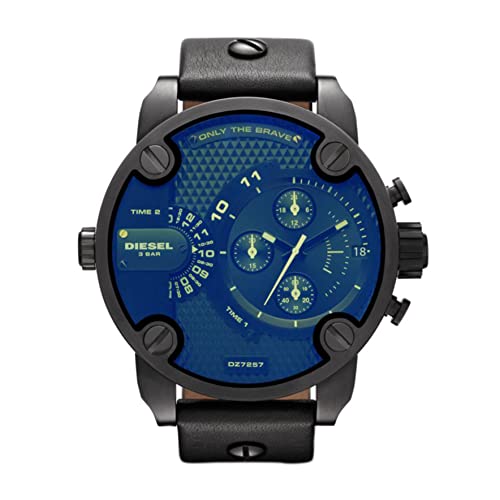 Diesel Mens 46mm Little Daddy Quartz Stainless Steel and Leather Chronograph Watch, Color: Black (Model: DZ7257)
