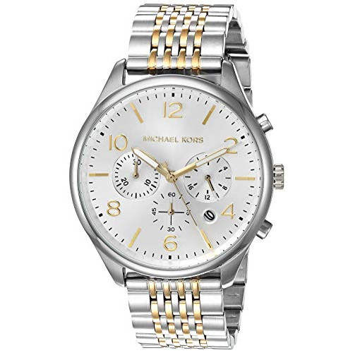 Michael Kors Mens Merrick Quartz Watch with Stainless-Steel-Plated Strap, Silver/Two Tone, 20