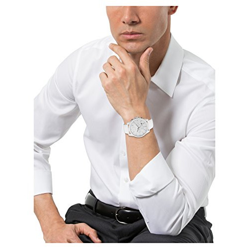 A|X Armani Exchange Mens Silvertone White Nylon With Silicone Straps Watch