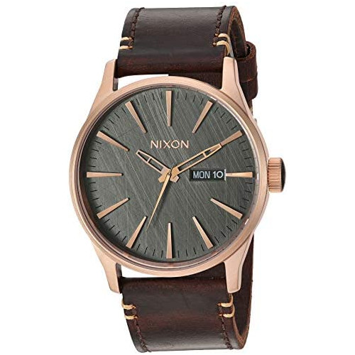 Nixon Mens A105 Sentry 42mm Stainless Steel Leather Quartz Movement Watch