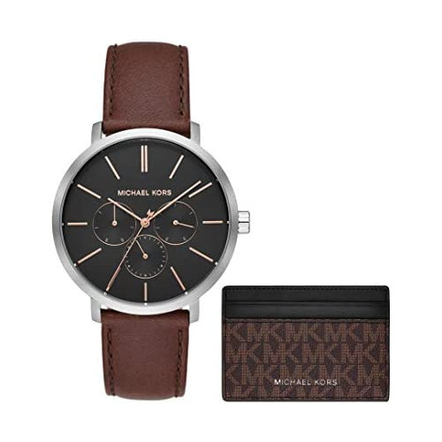 Michael Kors Blake Three-Hand Stainless Steel Watch with Leather Strap