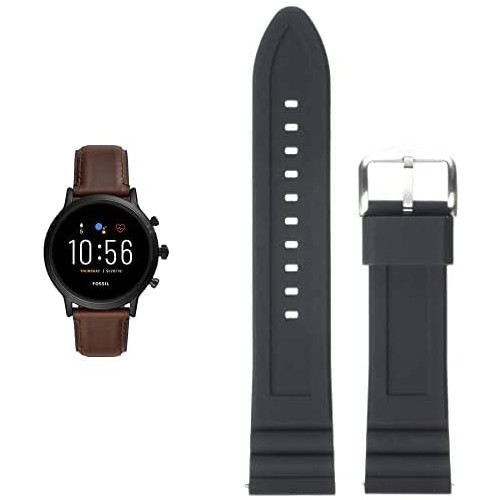 스마트워치 Fossil Gen 5 Carlyle HR Heart Rate Stainless Steel and Leather Touchscreen Smartwatch Black Brown & 22mm Silicone Watch Band Black