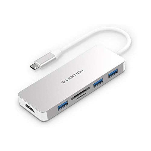 모니터 어댑터 젠더 LENTION USB C Hub with 4K HDMI 3 USB 3.0 SD/TF Card Readers Compatible MacBook Pro 13/15 Thunderbolt 3 Mac Air Surface Book 2/Go Chromebook Multi-Port Adapter Space Gray