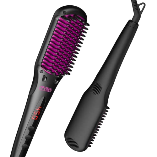 헤어 전기 브러쉬 TYMO Hair Straightener Brush - Enhanced Ionic Straightening Brush with 16 Heat Levels for Frizz-Free Silky Hair Anti-Scald & Auto-Off Safe & Easy to Use Straightening Comb for Home Travel Salon