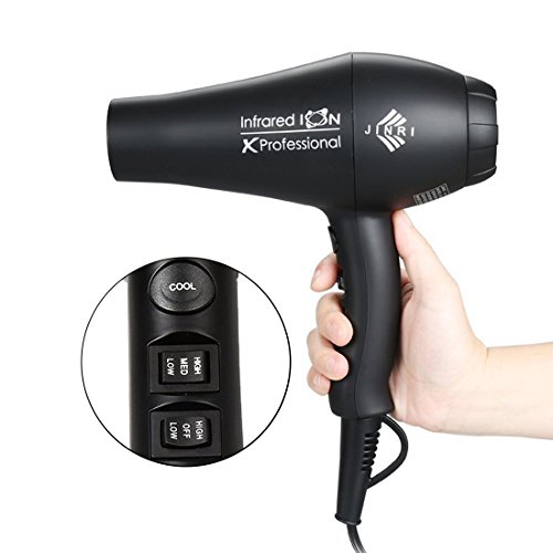 JINRI Professional Household Negative Ionic Hair Dryer 1875W DC Motor Blow Dryer 2 Speed 3 Heat Cold Shot Button ,Red (Color 2)
