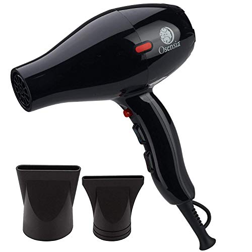 Hair Dryer - Professional Tourmaline Ionic Ceramic Blow Dryer with 2 Nozzle Attachments and Travel Bag - Negative Ions 1875W Salon Fast Drying Hair Styling Tool by Osensia