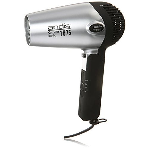 Andis 80020 1875-Watt Fold-N-Go Ionic Hair Dryer, Lightweight with Professional Blowout Results, Quick Drying Blow Dryer, Black/silver