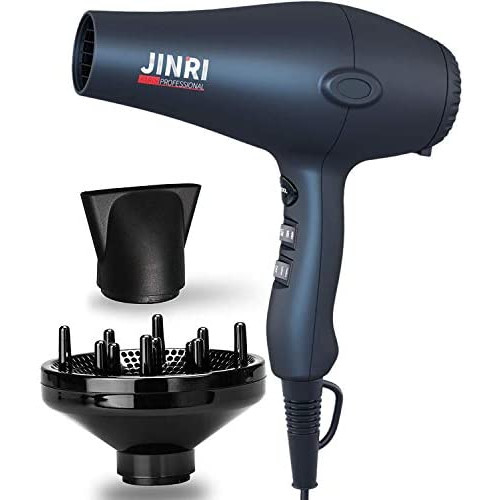 Jinri Hair Dryer Sterilization Professional Salon Ionic Sterilization Blow Dryer with Concentrator & Diffuser, Light Weight Low Noise Hair Blow Dryers, Black (Black-Blue)