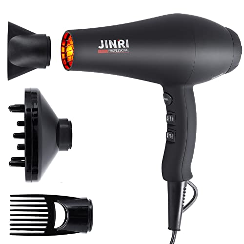 Infrared Hair Dryer, Professional Salon Negative Ionic Blow Dryers for Fast Drying, Pro Ion Quiet Hairdryer with Diffuser & Concentrator & Comb (Black)
