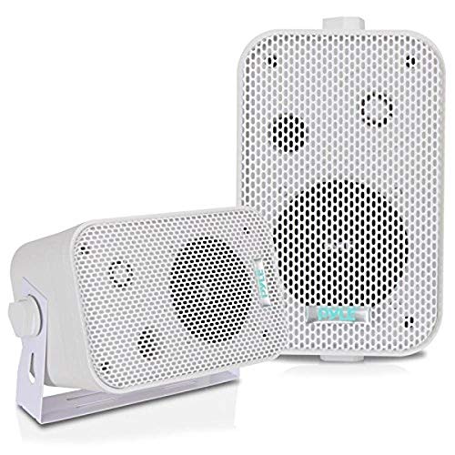 2Pc Outdoor Weatherproof -Speaker System - 3.5 Inch Dual Waterproof Wall or Ceiling Mounted -Speakers Heavy Duty -Grill, Universal Mount - For Pool, Patio or Indoor Use - Pyle AZPDWR30W (White)