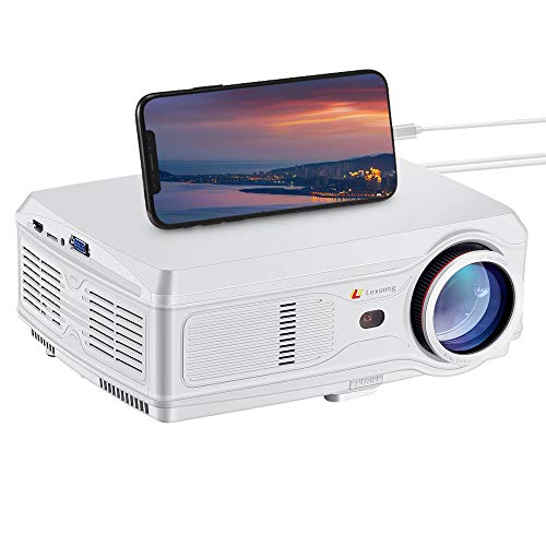 Lexsong HD Video Projector Native 1920×1080P and 300 Display LED LCD Portable Theater Projectors 6000 Lumens for Home Outdoor Company Compatible with TV Stick, Phone, PS4, HDMI, VGA, TF and USB
