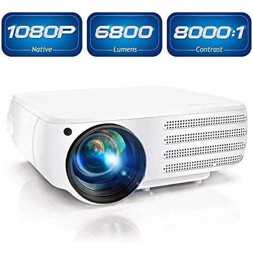 1080P Projector 6800L Full HD 1920 * 1080 LCD Projector Support 4K and Zoom Compatible with Phone PC TV Video Games HDMI USB2.0 VGA AV(White)