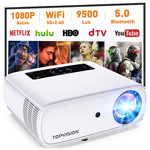 Projector with WiFi and Bluetooth, Native Full HD 1080P Portable Movie Projector, 9500Lux, Touch Screen, 350 Outdoor Projector Supports 4K & Zoom, Compatible with Phone, PC, Laptop, TV Stick, PS5