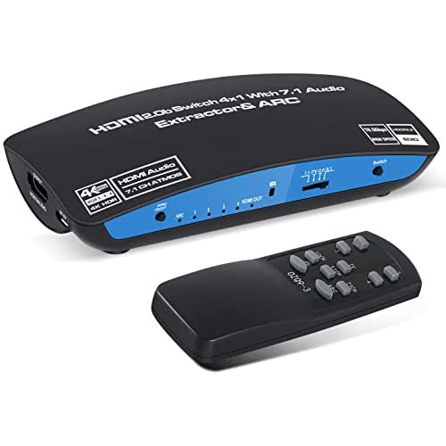 셀렉터 avedio links HDMI Switch 4 in 1 Out 4K@60Hz 4 x 1 HDMI2.0 Switch with Optica/Coaxial/3.5mm Audio Out 4 Port HDMI Switcher Selector with IR Remote Control Support DTS-HD/Dolby-TrueHD/DTS