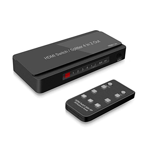 4 Port HDMI Switcher 4 in 2 Out HDMI Switch with Remote and PIP Function Support 4k@30hz 3D and Auto/Not Auto Function Compatible for Roku PS3 PS4 Xbox Apple TV DVD 4 in 2 Out HDMI Splitter