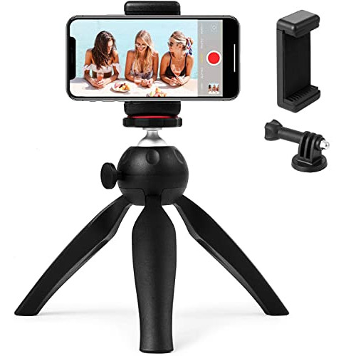 Polarduck Mini Tripod Mini Phone Tripod Stand Mini Tripod for iPhone/Compact DLSR/Samsung/Android Cellphone/Webcam/Projector with Universal Phone Mount & GoPro Mount Fully Adjustable Angle Rotation