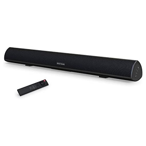 Soundbar BESTISAN TV Sound Bar with Dual Bass Ports Wired and Wireless Bluetooth 5.0 Home Theater System 28 Inch Enhanced Bass Technology 3-Inch Drivers Bass Adjustable Wall Mountable Dsp