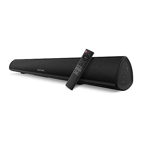 Sound bar, BESTISAN Soundbar Wired and Wireless Bluetooth 5.0 Speaker for TV (28 Inches, Optical Cable Included, DSP, Bass Adjustable, Wall Mountable)
